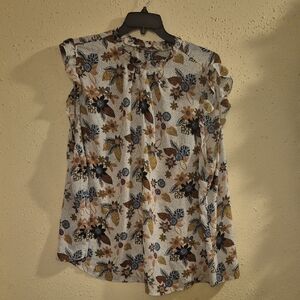 LOFT Multicolor Floral Blouse with Ruffle Sleeves